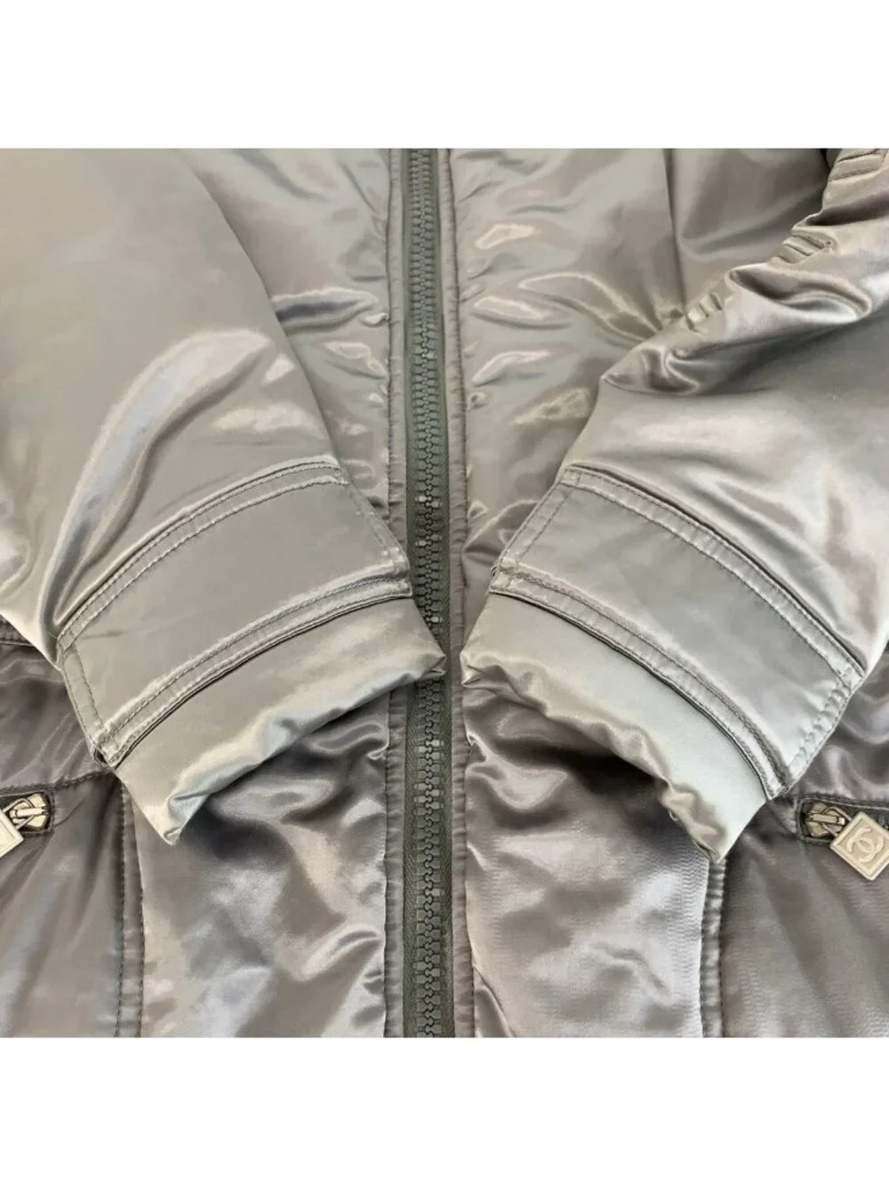 Chanel Sports Line CC Logo Gray Silver Down Coat Zip Upcoat